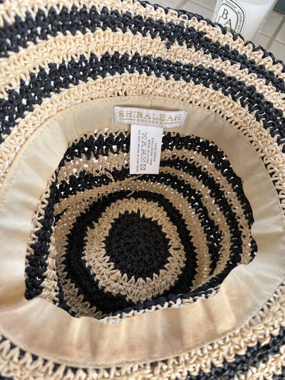 Shiraleah Jackie Woven Straw Stripe Bucket Hat Black Tan S